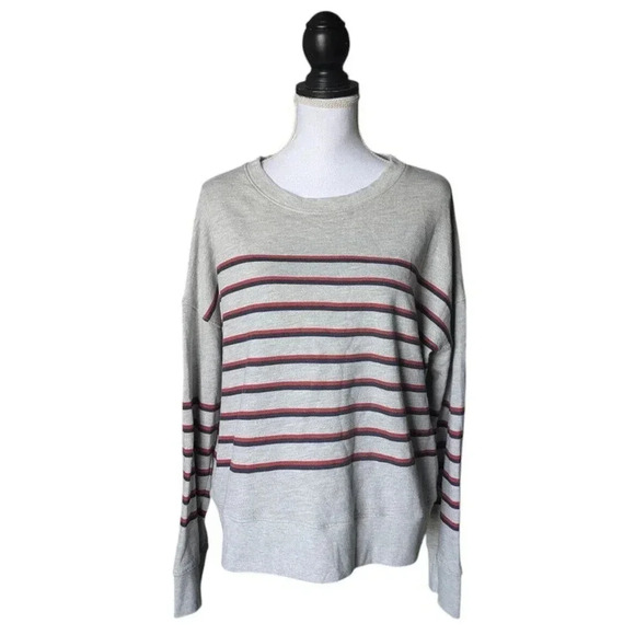 Sundry Gray Navy Blue Red Striped Crew Neck Sweatshirt Sweater Size 4 XL Cotton - Picture 1 of 4